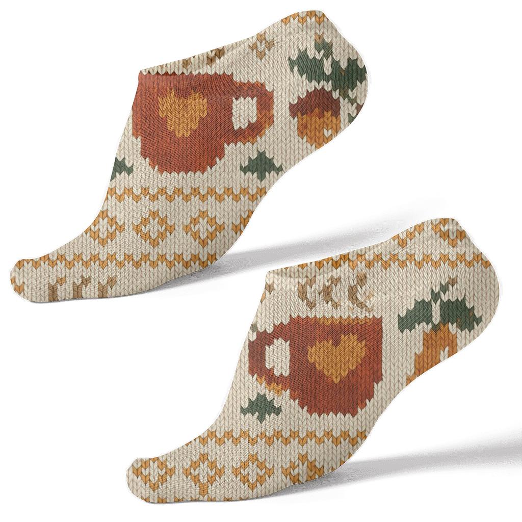 Knitted Harvest Mug Fair Isle On Creamy Beige Background unique graphic ankle socks