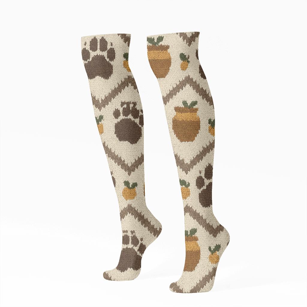 Knit Illusion Bear Paw Chevron stylish athletic knee-high socks