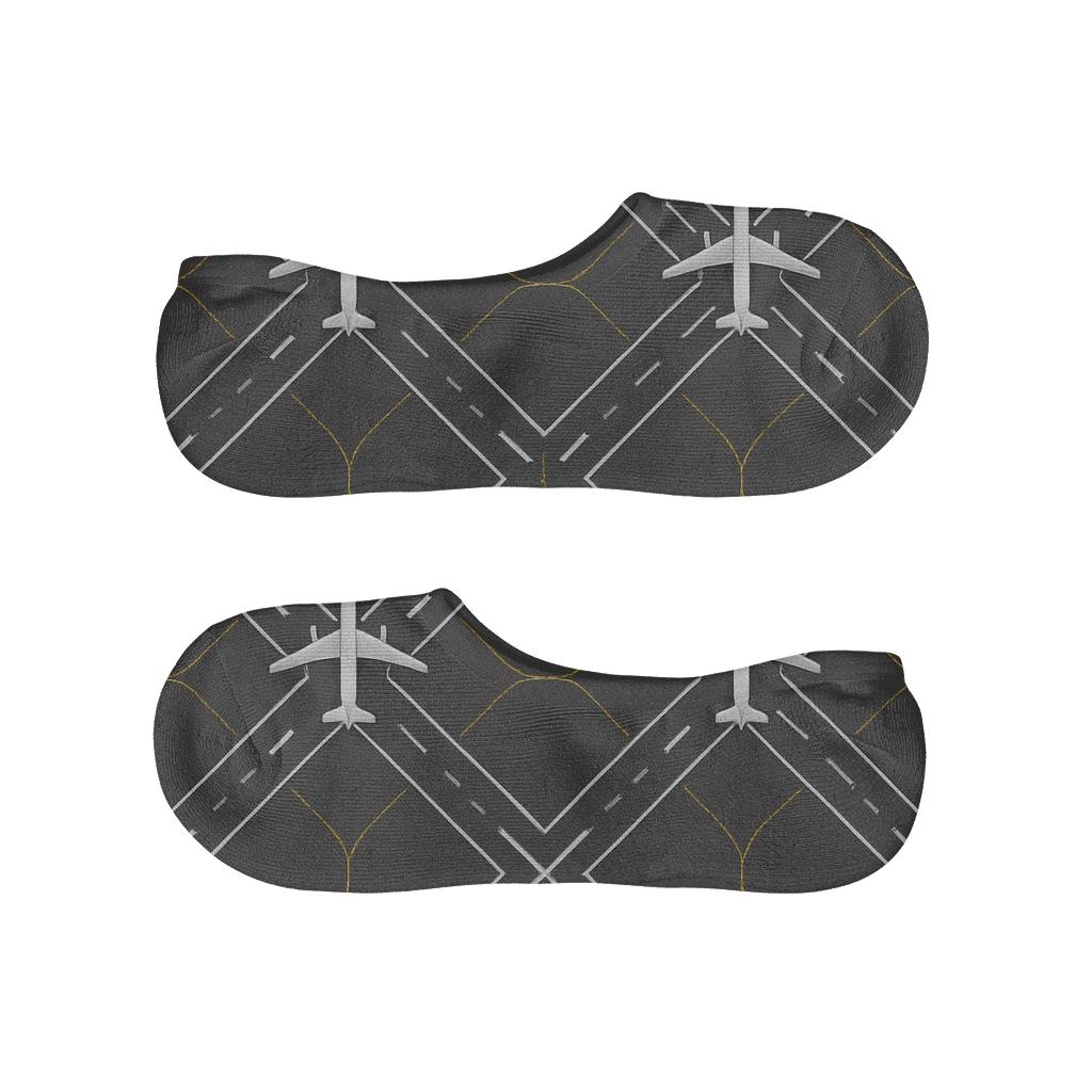 Airplane Runway Lattice On Charcoal Night comfortable invisible socks