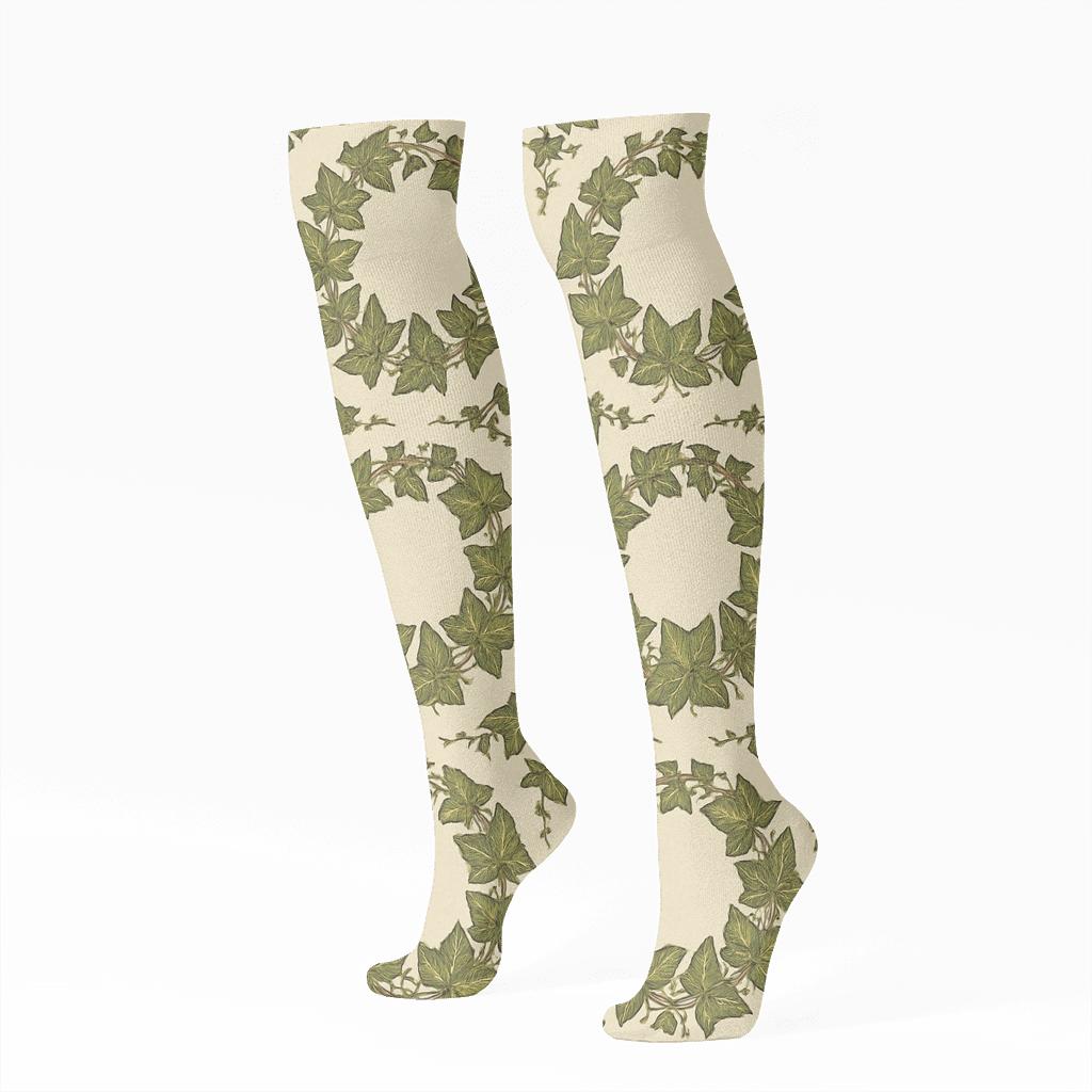 Variegated Ivy Medallion Tiles On Pale Cream personalized knee-high socks