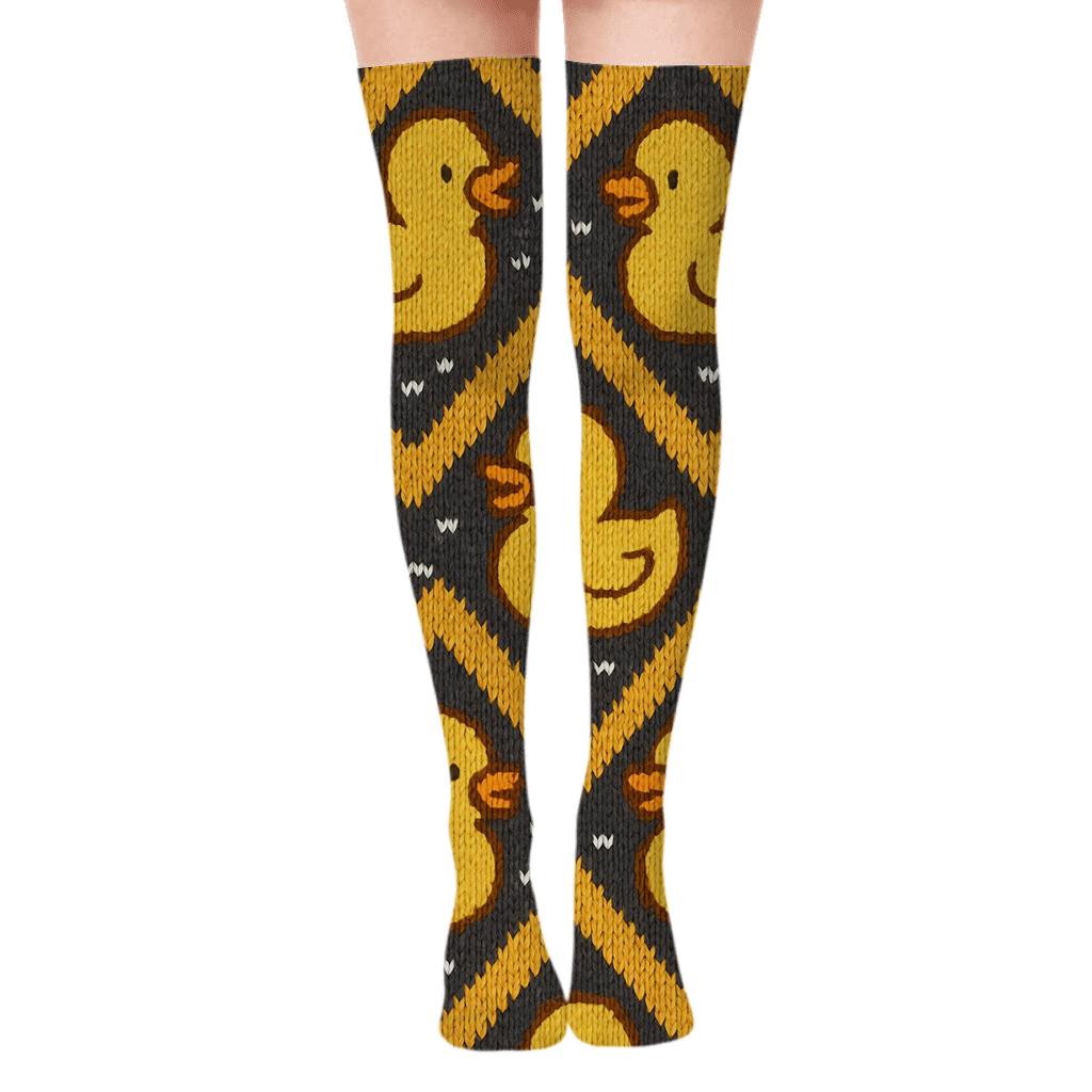 Duck Chevron Quack Knit Illusion unique graphic over-the-knee socks