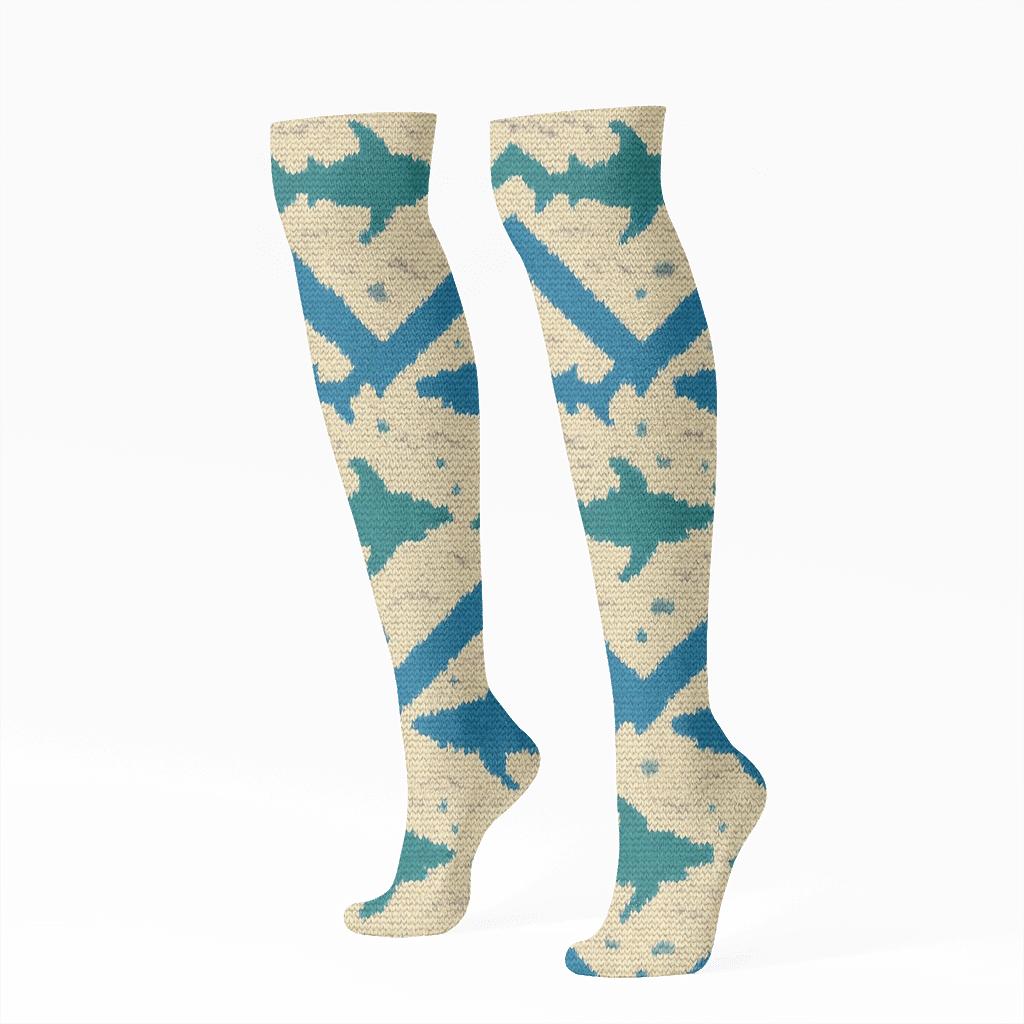 Hammerhead Chevron Shark Knit Illusion custom knee-high socks
