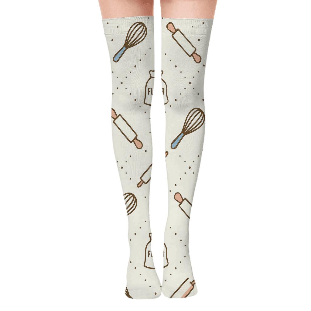 Rolling Pin Lattice In Baker Style designer print over-the-knee socks