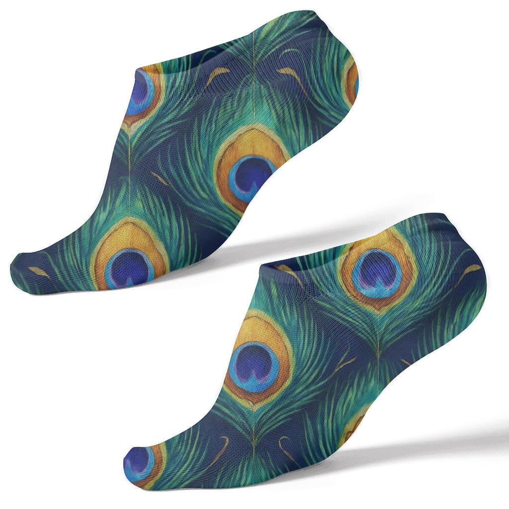 Peacock Tail Eye Tessellation On Deep Navy Background soft everyday ankle socks
