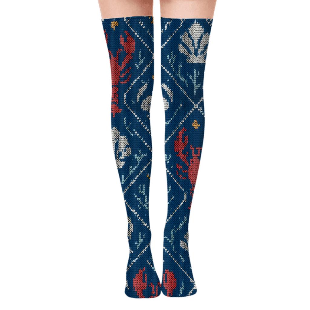 Lobster-Crafted Knitted Reef Tessellation personalized over-the-knee socks