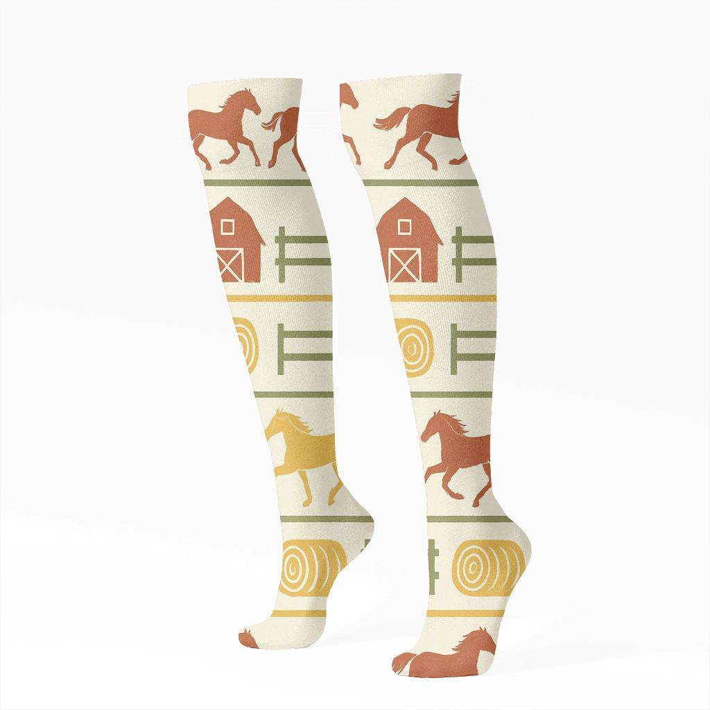 Barnyard Parade Pattern With Rancher comfortable cotton knee-high socks