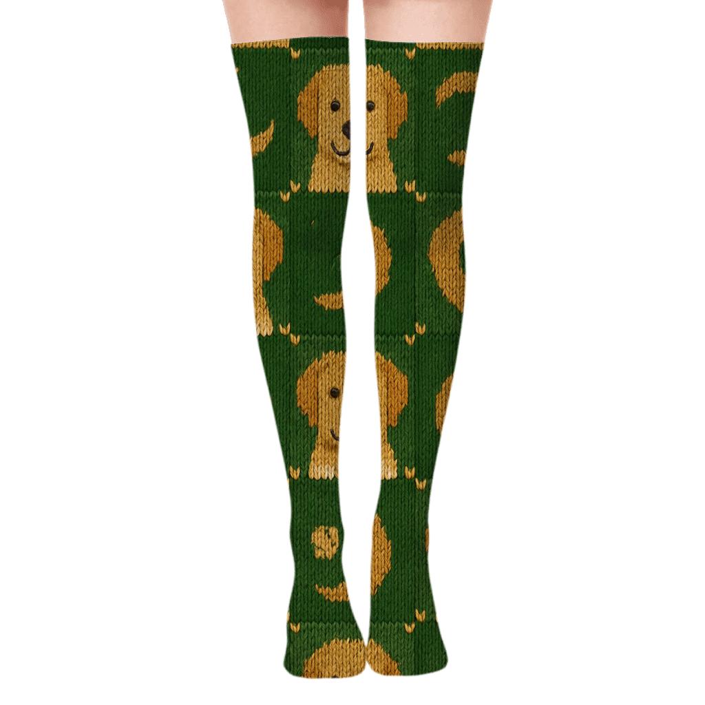 Knitted Park Mosaic Labrador Retriever premium cozy over-the-knee socks