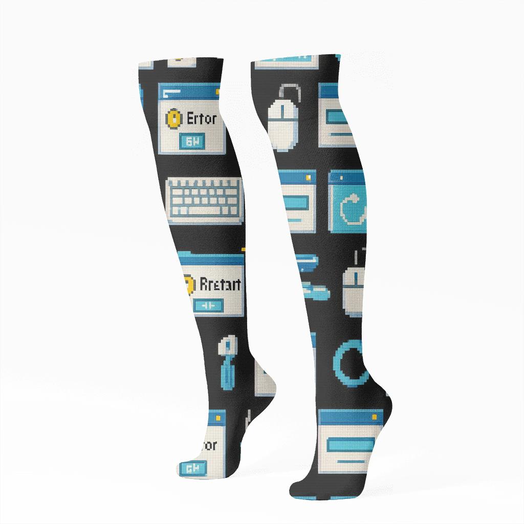 It Support Specialist Pixel Grid Of Error Popups And Tools unique graphic knee-high socks