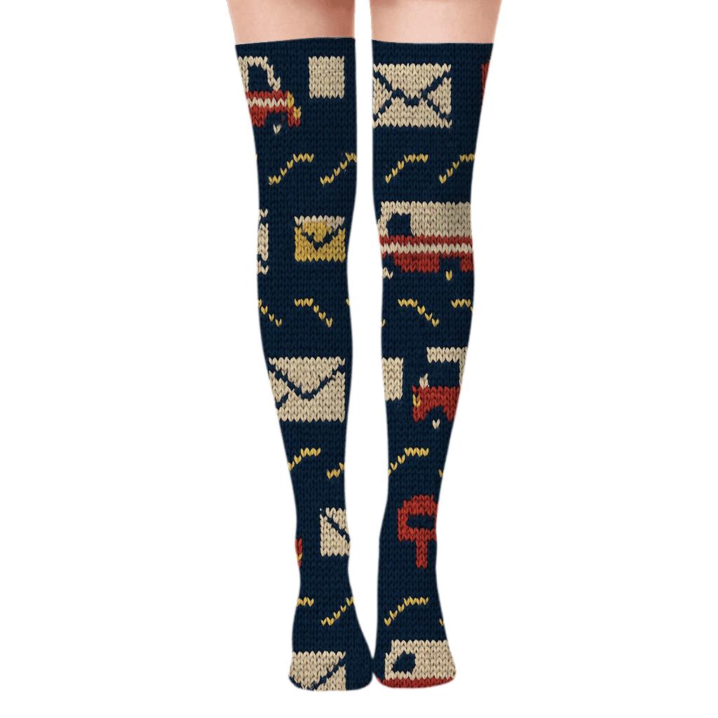 Mail Carrier Knit Illusion Route Stripe Pattern stylish fashion over-the-knee socks