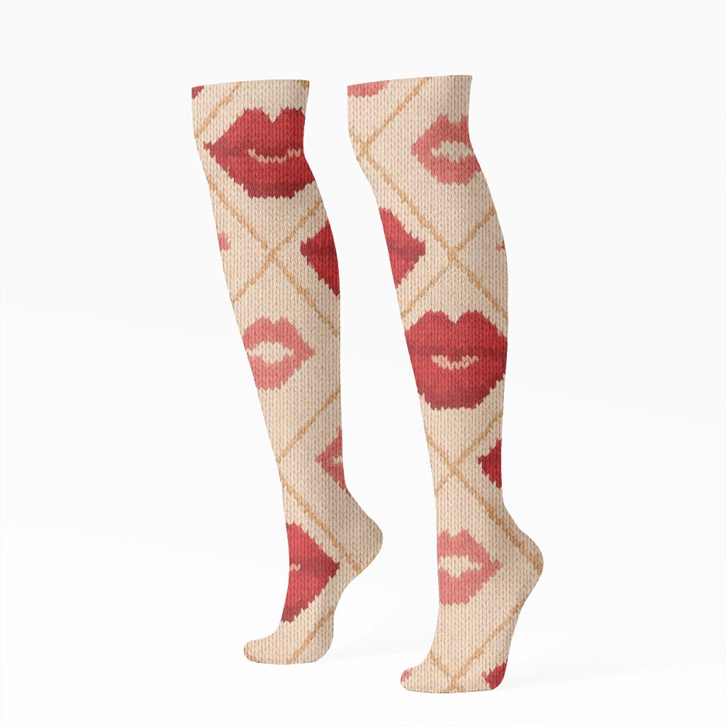 Lips Velvet Knit Tessellation unique graphic knee-high socks