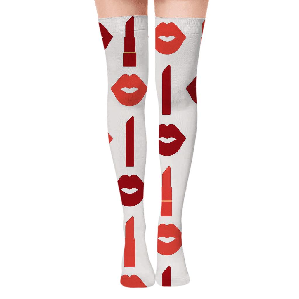 Modern Minimalist Kiss Mark Tiles On White unique graphic over-the-knee socks