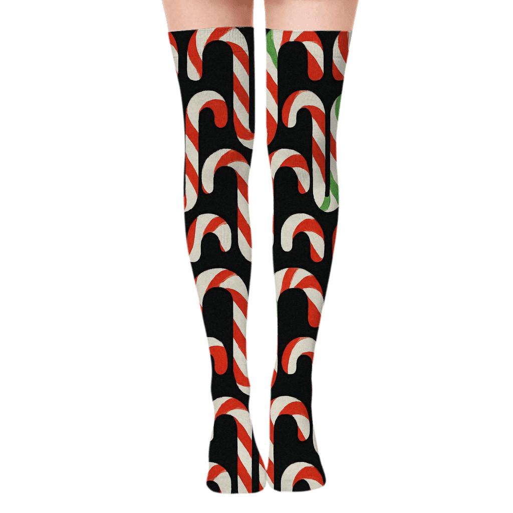 Hooked Cane Tessellation Candy Canes Edition personalized over-the-knee socks