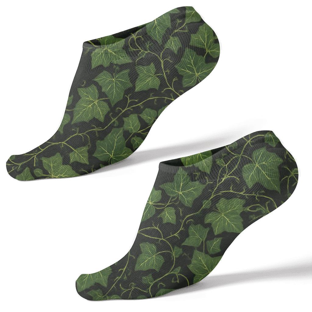 Dewdrop Ivy Medallions On Midnight Black stylish athletic ankle socks