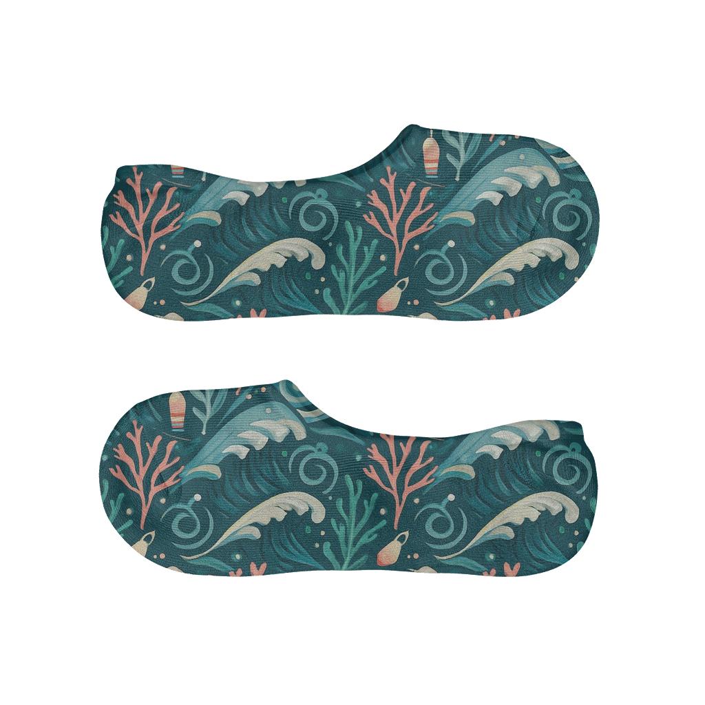Reef Current Collage Tessellation On Deep Teal Background anti-slip no-show socks