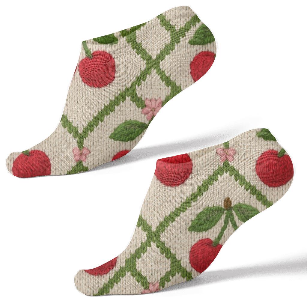 Knitted Illusion Cherry Lattice designer print ankle socks