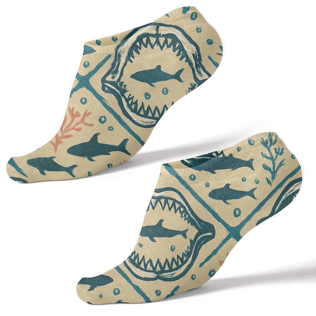 Tessellated Reef Pattern With Shark Jaws comfortable cotton ankle socks