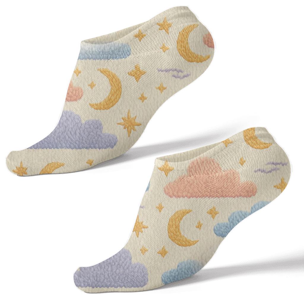 Knitted Sky Motifs With Soft Clouds designer print ankle socks