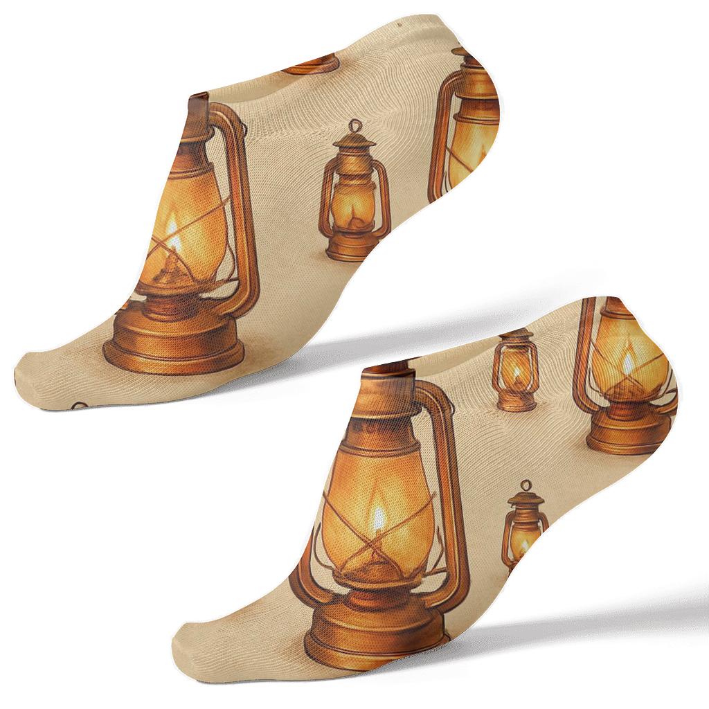 Copper Hearth Lanterns On Parchment Cream personalized ankle socks