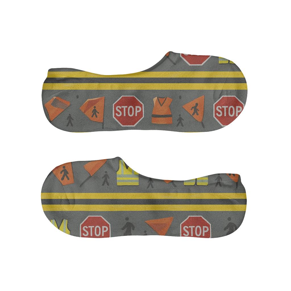 Safety Stripe Parade With Crossing Guard Icons breathable seamless no-show sockscustom no-show socks