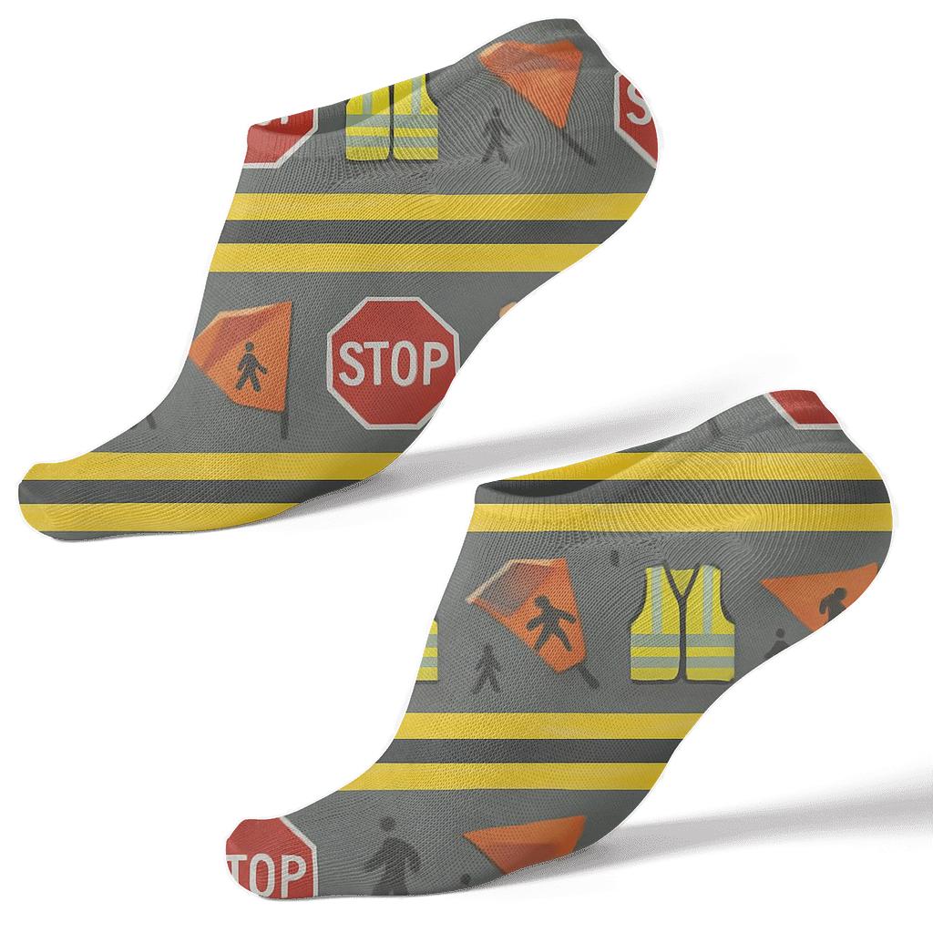 Safety Stripe Parade With Crossing Guard Icons unique graphic ankle socks
