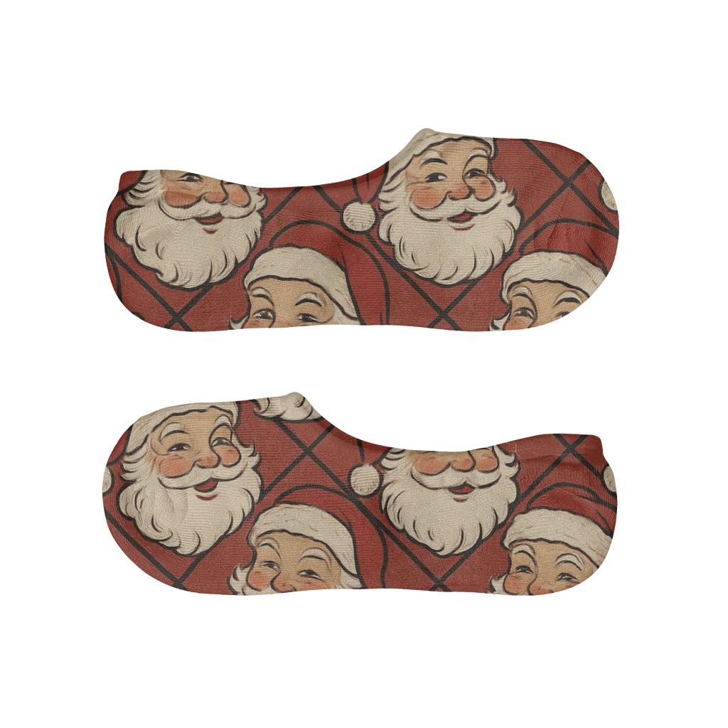 Vintage Santa Face Lattice On Frosted Red Field comfortable low-cut socks