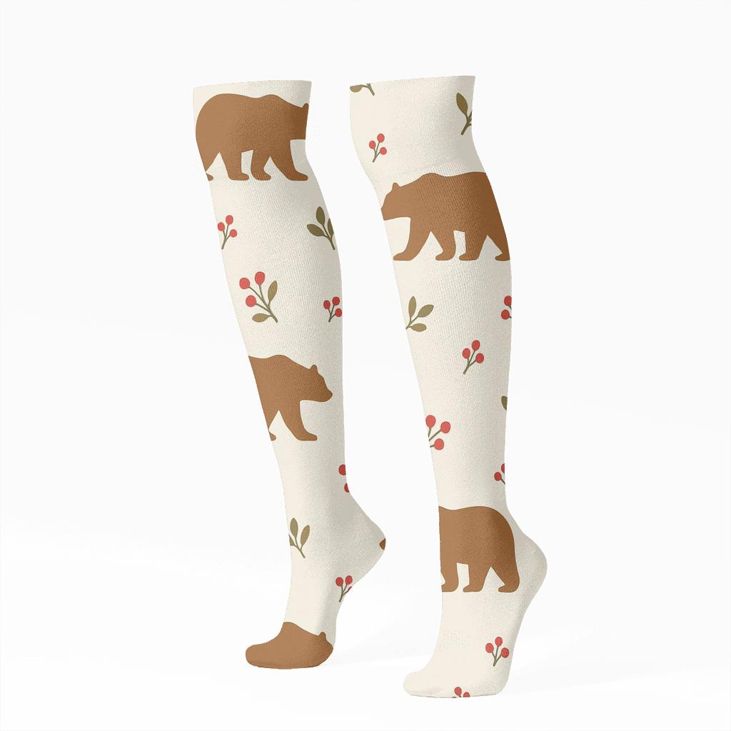 Forest Berry Scatter With Bear Silhouettes soft everyday knee-high socks
