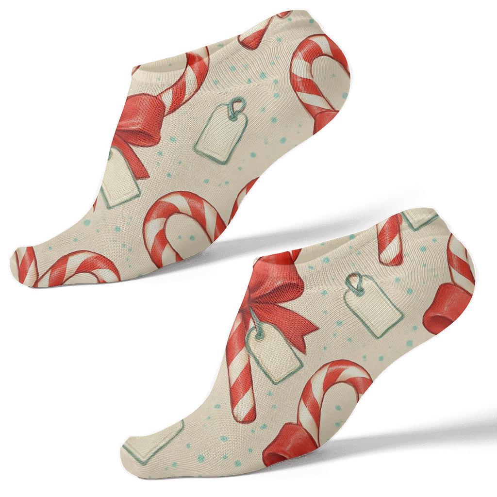 Candy Canes Heart Garland Scatter In Festive Collage unique graphic ankle socks