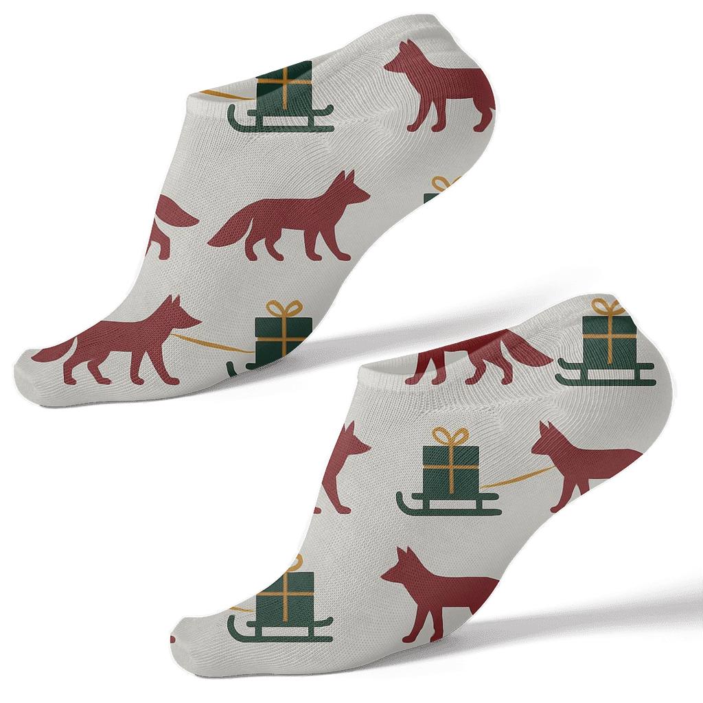 Minimalist Fox Sleigh Icon Grid On Light Gray Background comfortable cotton ankle socks