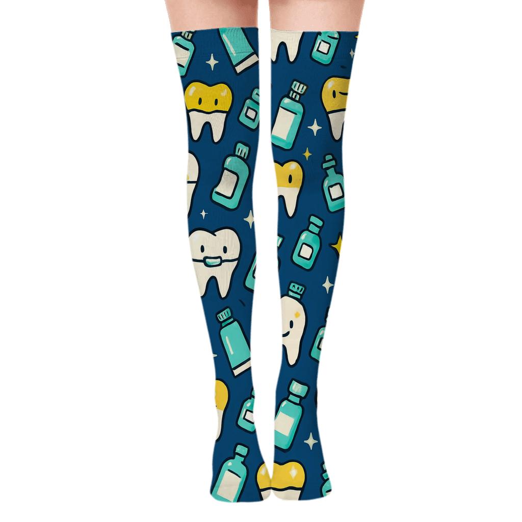 Dental Crowns And Braces Pattern For Dentist comfortable cotton over-the-knee socks