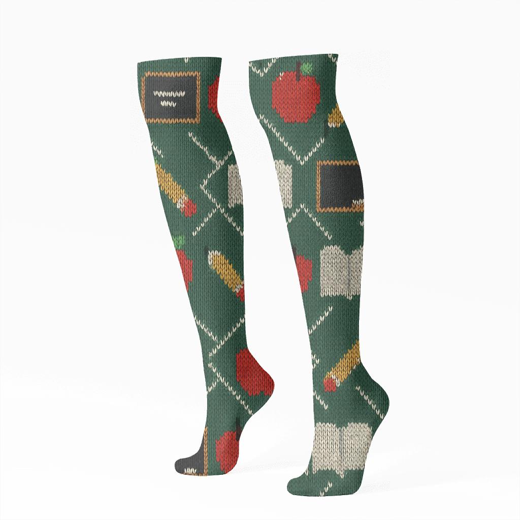 Knitted Chalkboard Lattice Teacher Pattern soft everyday knee-high socks