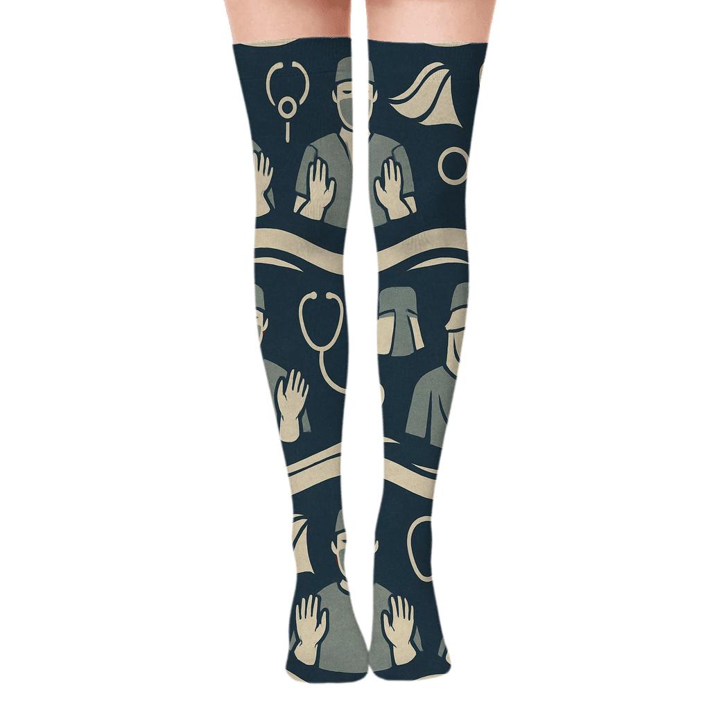 Operating Room Waves With Surgeon Silhouettes stylish fashion over-the-knee socks