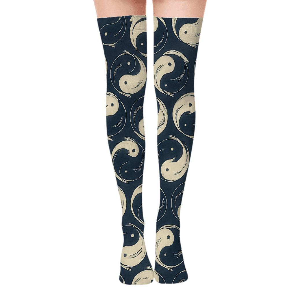 Indigo Koi Duality Ring Tessellation unique graphic over-the-knee socks