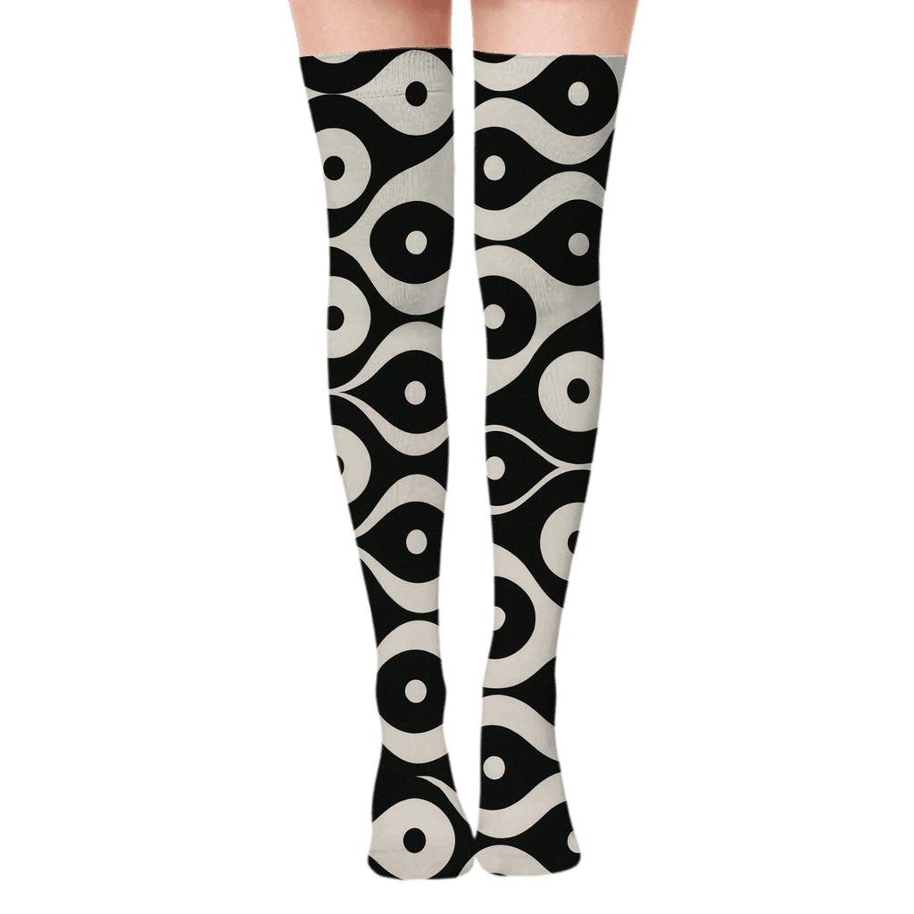Monochrome Wave Band Yin Yang Stripe Repeat premium cozy over-the-knee socks