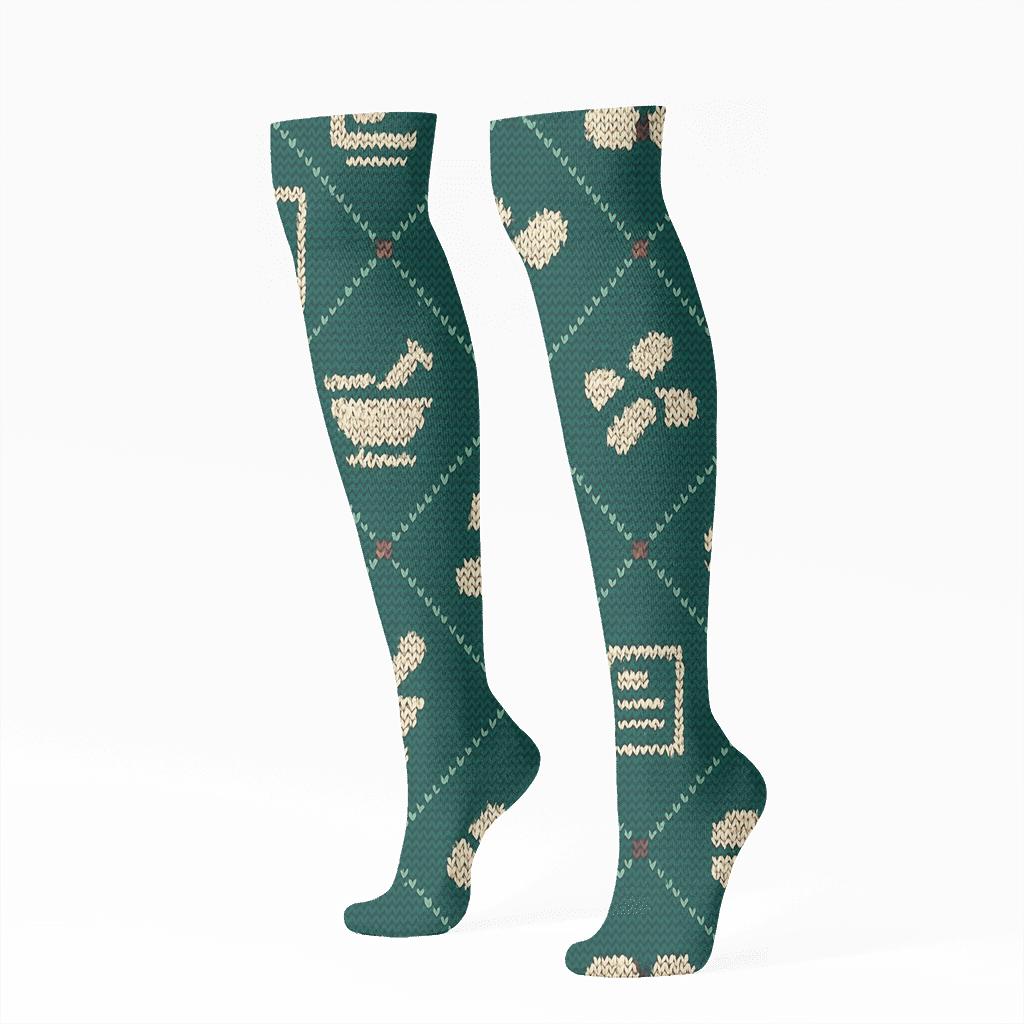 Knitted Pharmacist Motif Lattice soft everyday knee-high socks