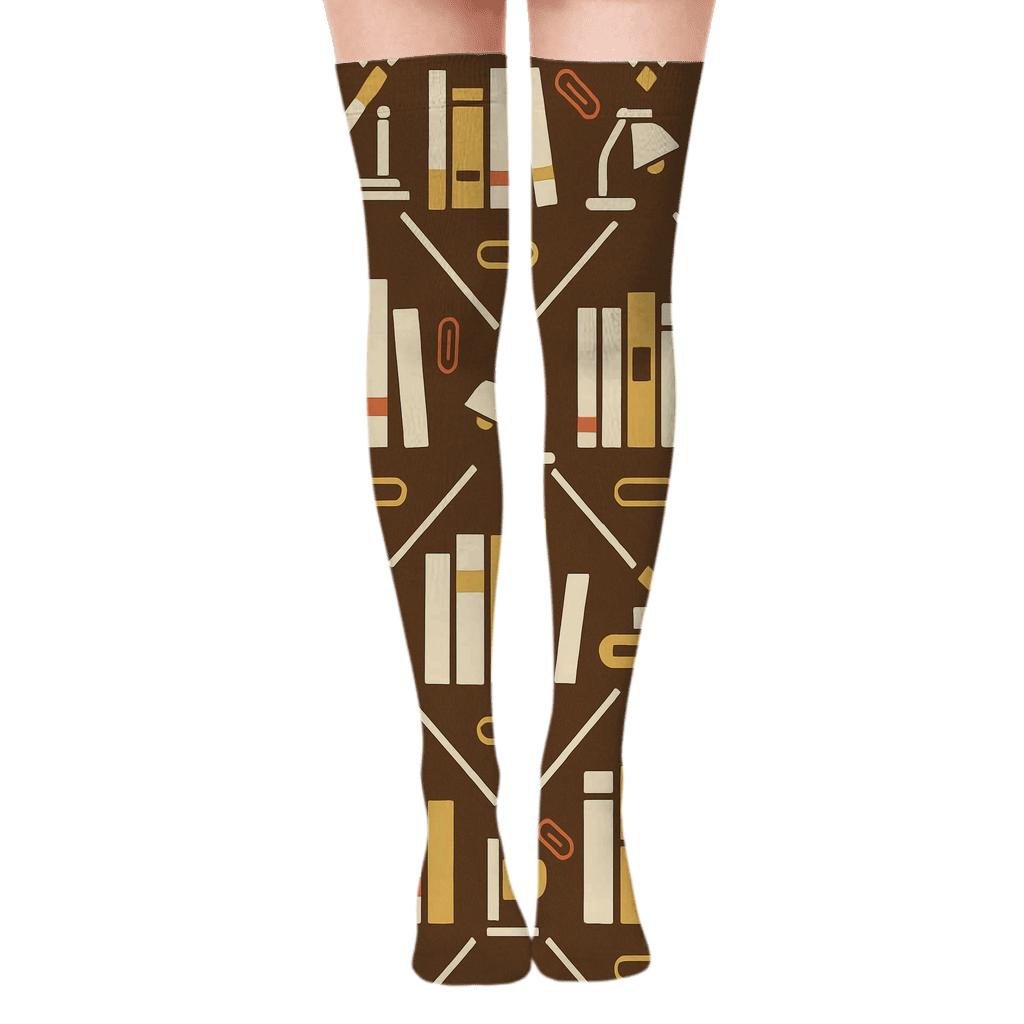 Librarian Grade Book Spine Lattice stylish fashion over-the-knee socks