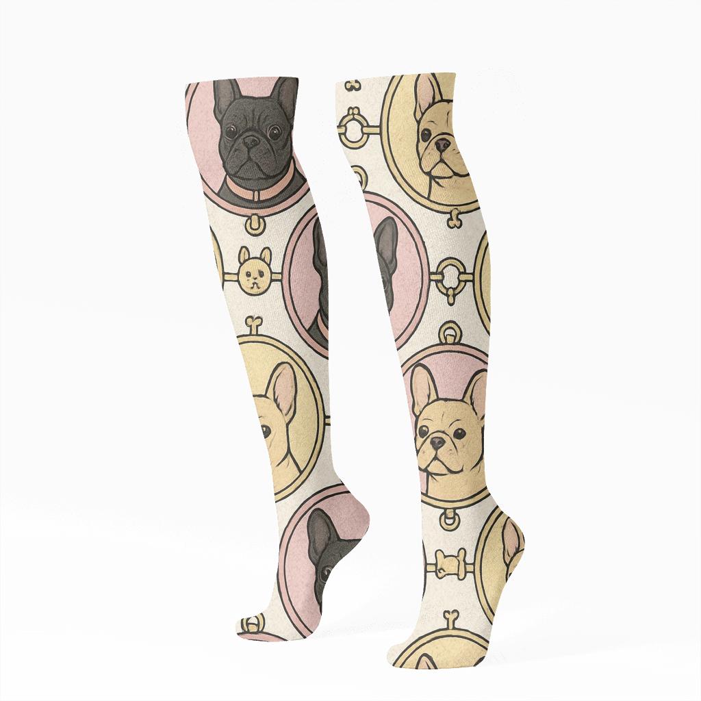 Brindle Bulldog Collar Medallion Tiling stylish athletic knee-high socks