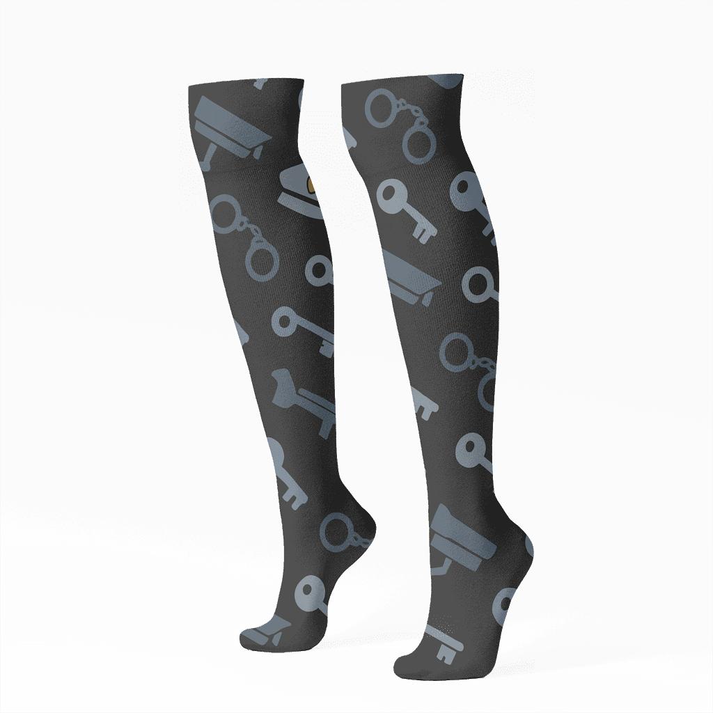Security Camera Parade With Prison Officer Motifs soft everyday knee-high socks