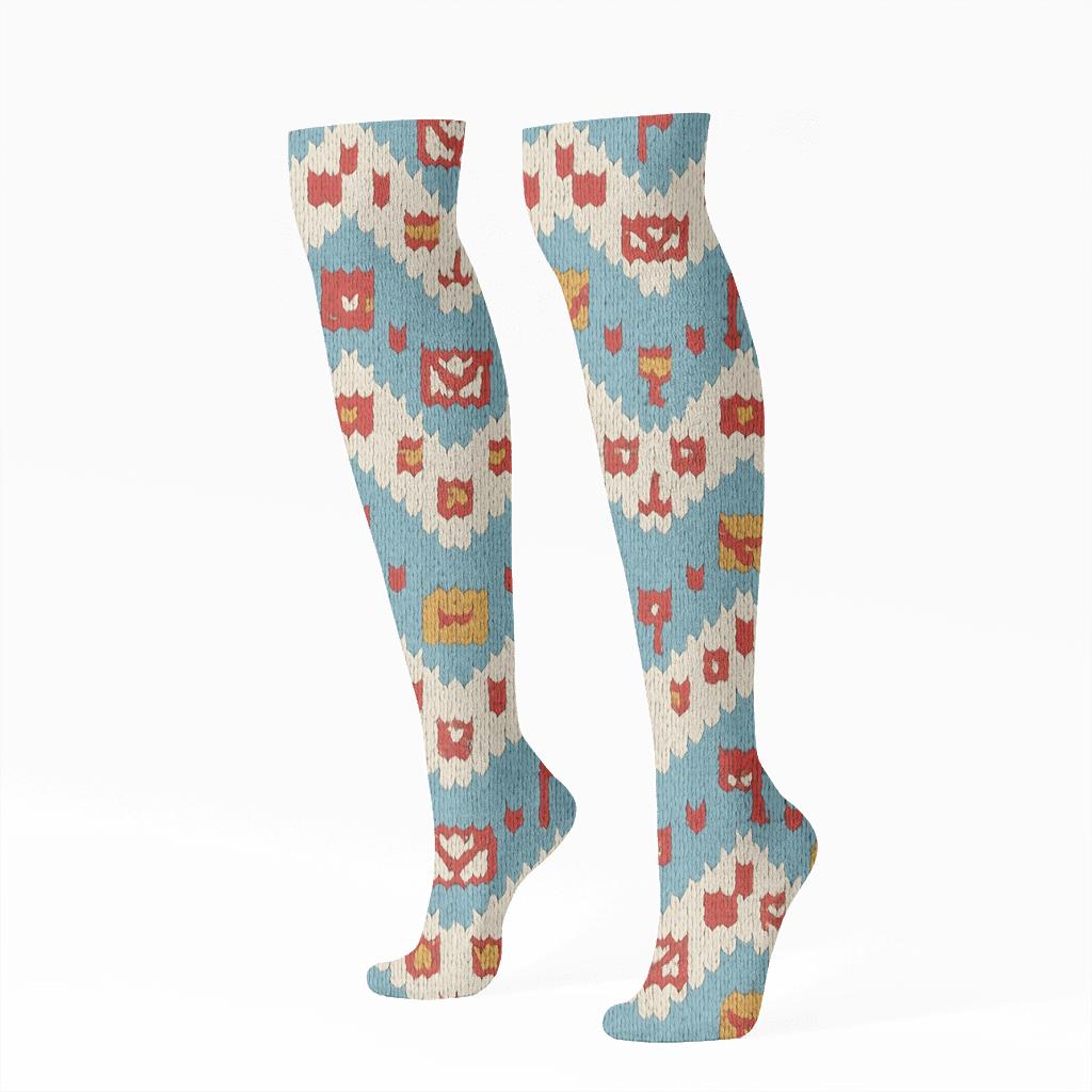 Mail Carrier Knit Illusion Chevron designer print knee-high socks