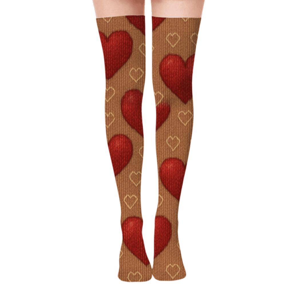 Knit Illusion Hearts, Classic Edition comfortable cotton over-the-knee socks