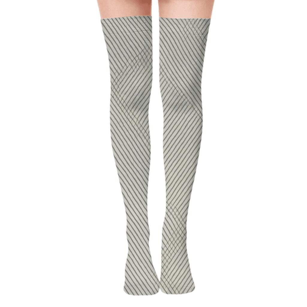 Quiet Moire Ribbons trendy patterned over-the-knee socks