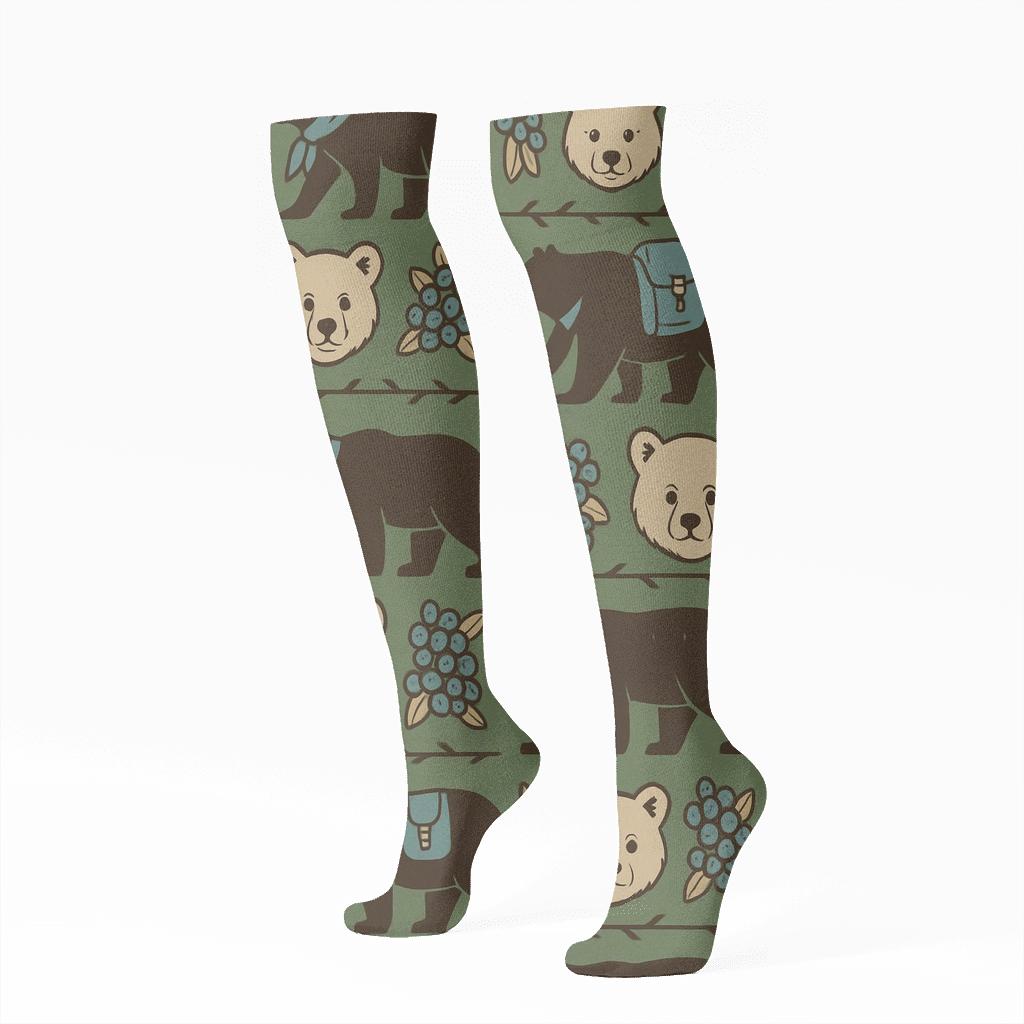 Woodland Poster Collage With Bear Motifs custom knee-high socks