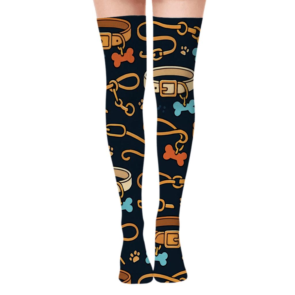 Collar Bands With Dog Charms unique graphic over-the-knee socks