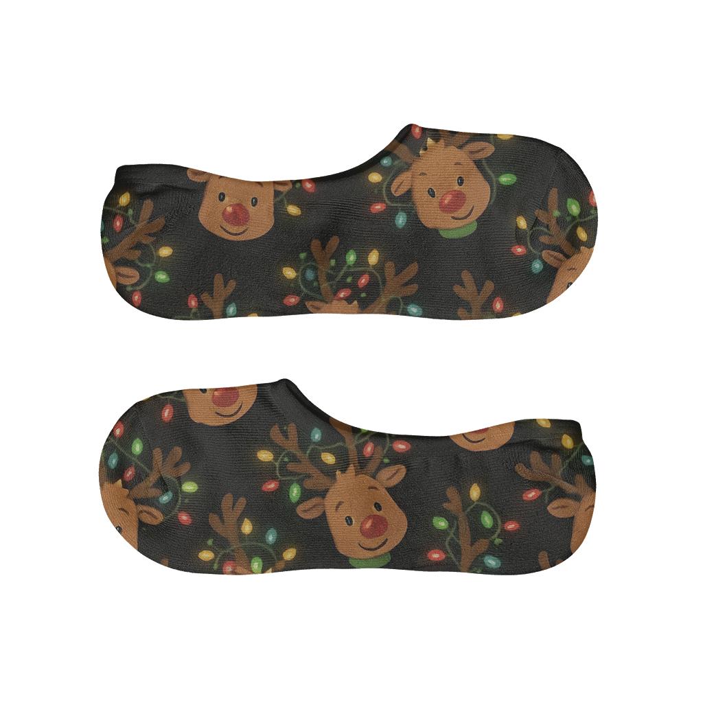 Reindeer With Light Tangles, Holiday Scatter soft cotton no-show socks