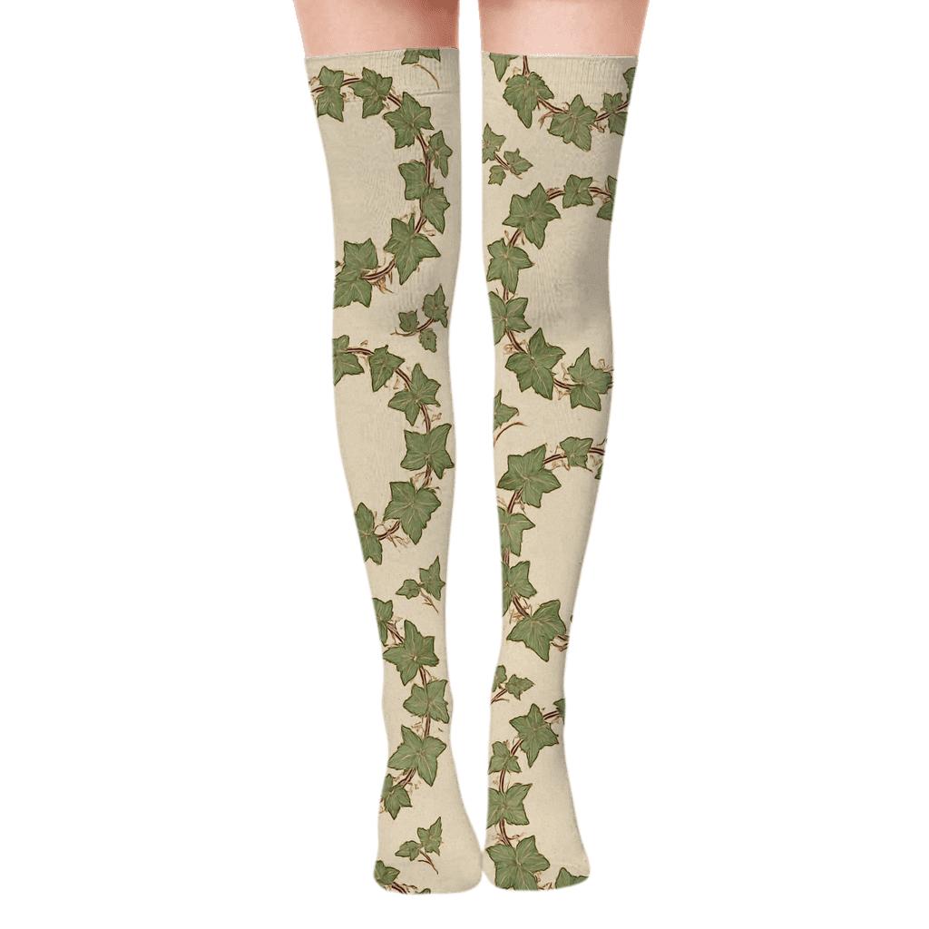 Vintage Ivy Wreath Medallions On Pale Cream custom over-the-knee socks