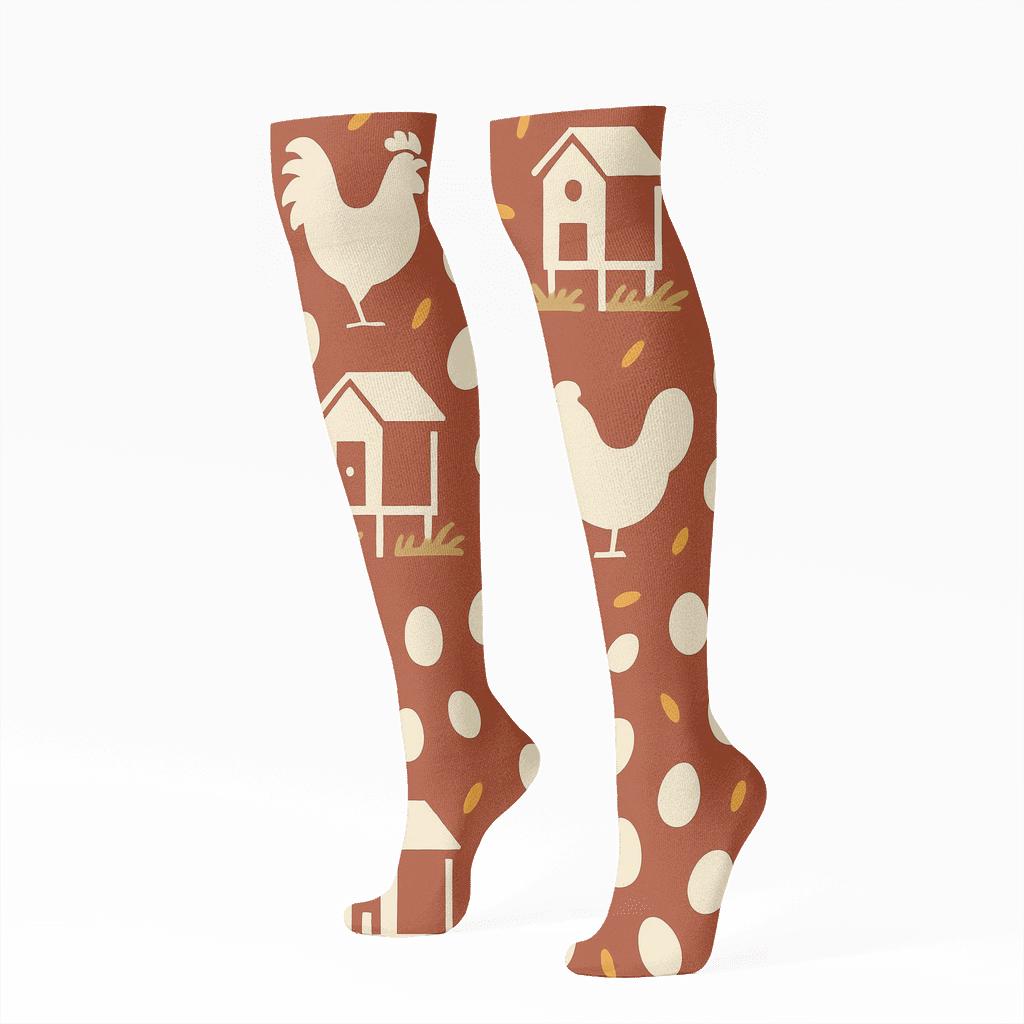 Coop And Corn With Chicken Silhouette Grid comfortable cotton knee-high socks