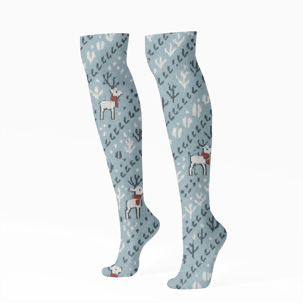 Knit Illusion Tracks Pattern With Reindeer stylish athletic knee-high socks