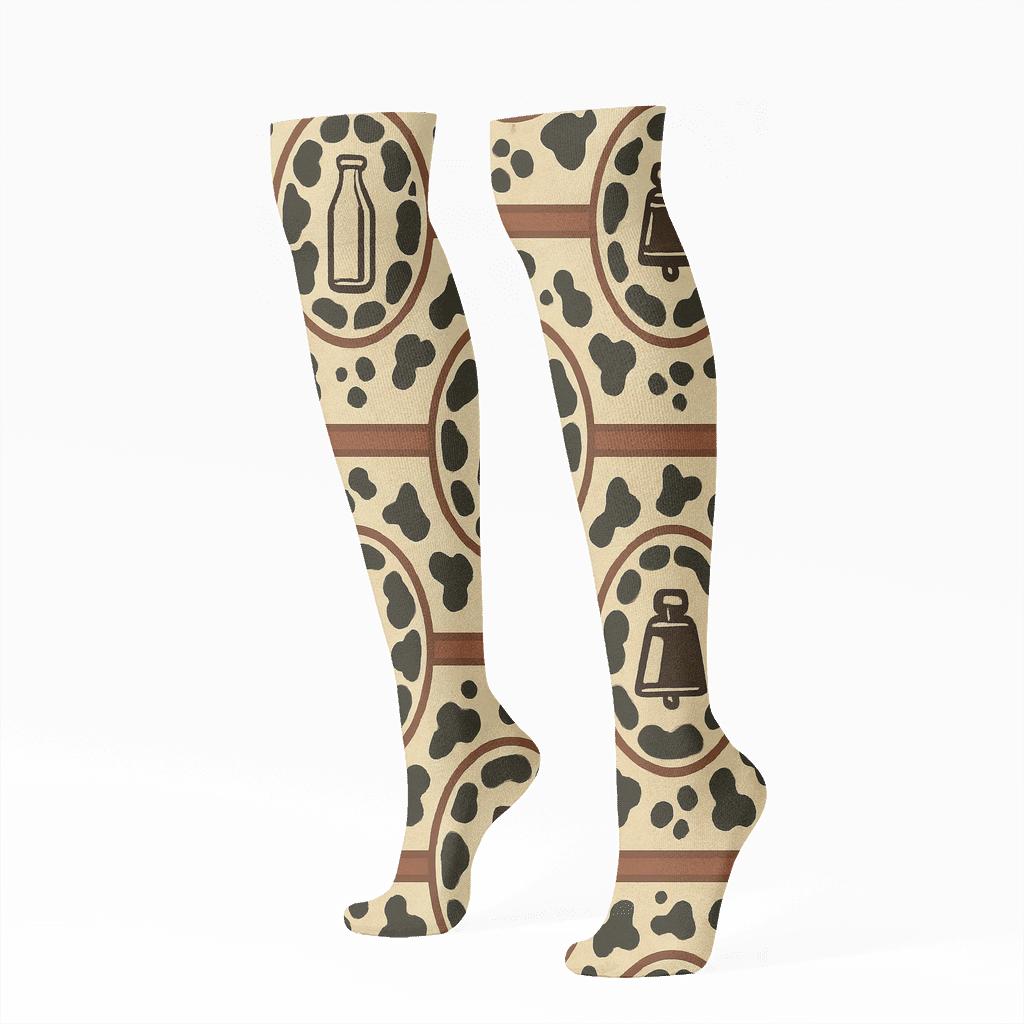 Retro Dairy Label Medallions With Cow Spot Halo personalized knee-high socks