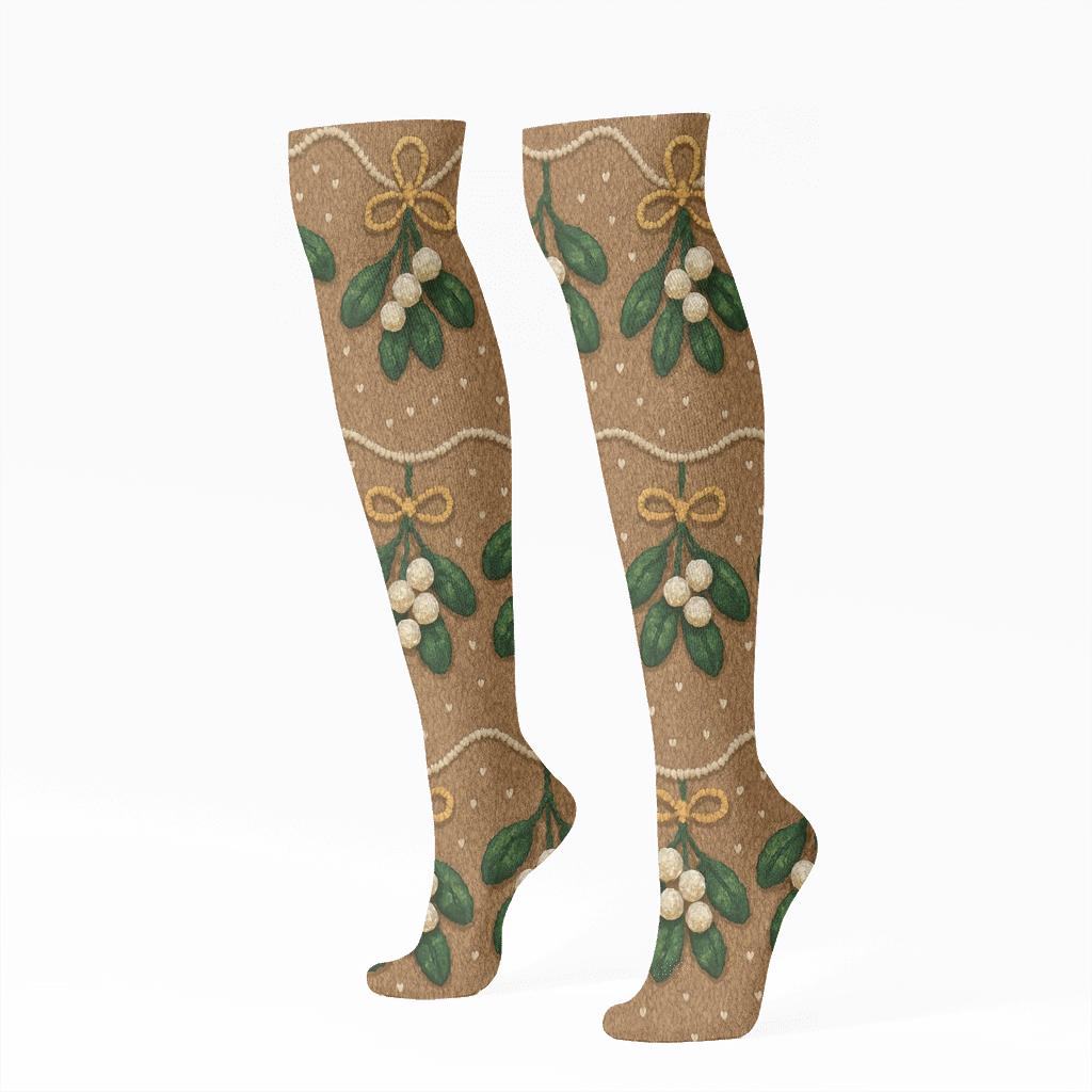 Mistletoe Knitted Illusion Garland Bands soft everyday knee-high socks