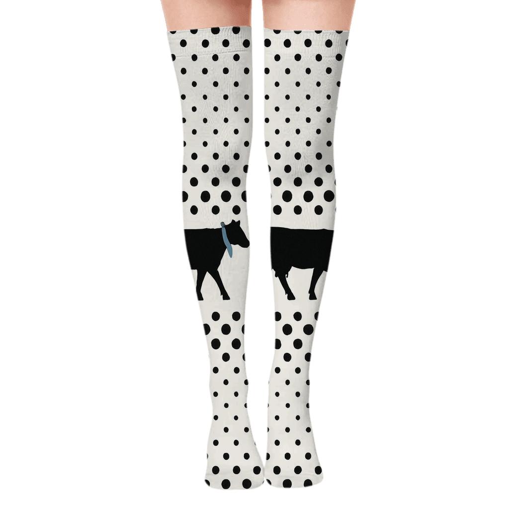 Modern Minimal Cow Silhouette Stripe With Spot Progression stylish fashion over-the-knee socks