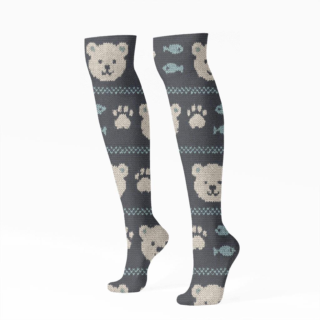 Knit Illusion Polar Bear Motif Bands unique graphic knee-high socks